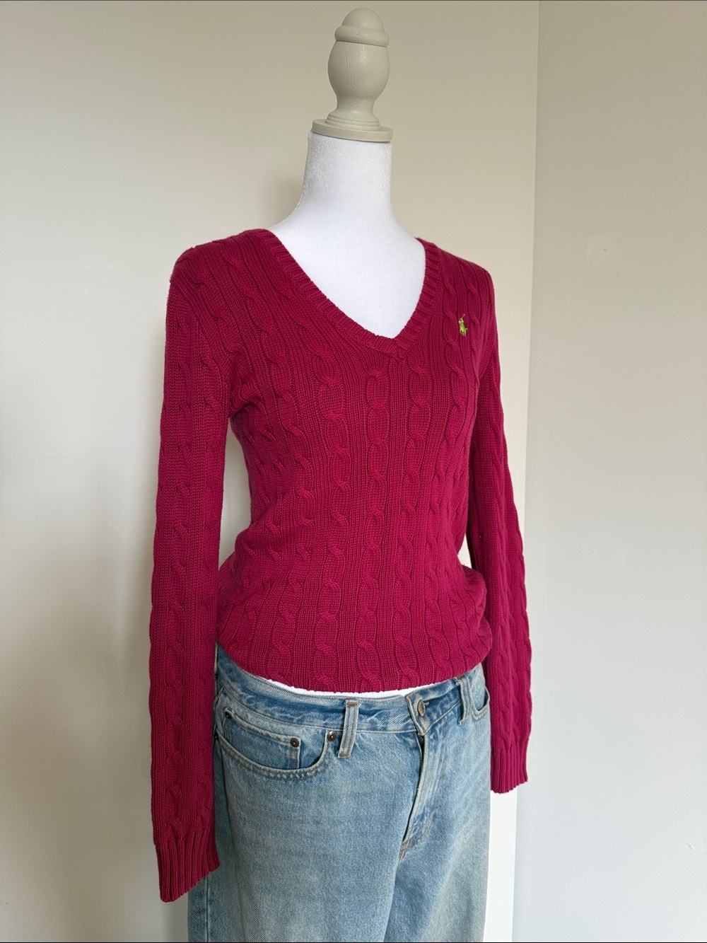 Ralph Lauren Women's Cable V-Neck Sweater - Deep Raspberry